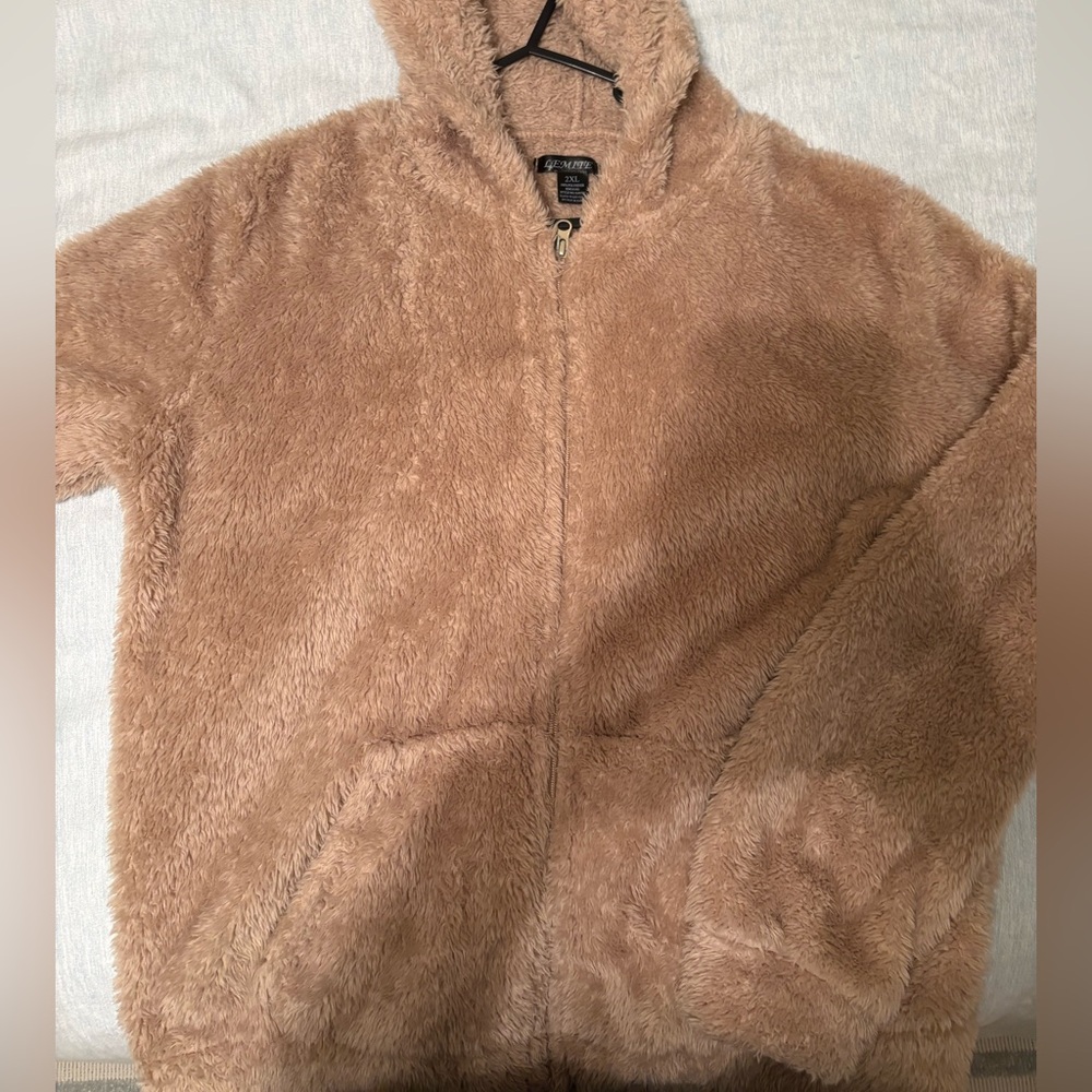 Cozy Tan Fleece Zip-Up Hoodie